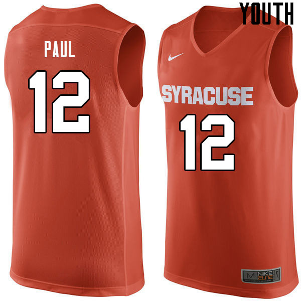 Youth #12 Brendan Paul Syracuse Orange College Basketball Jerseys Sale-Orange